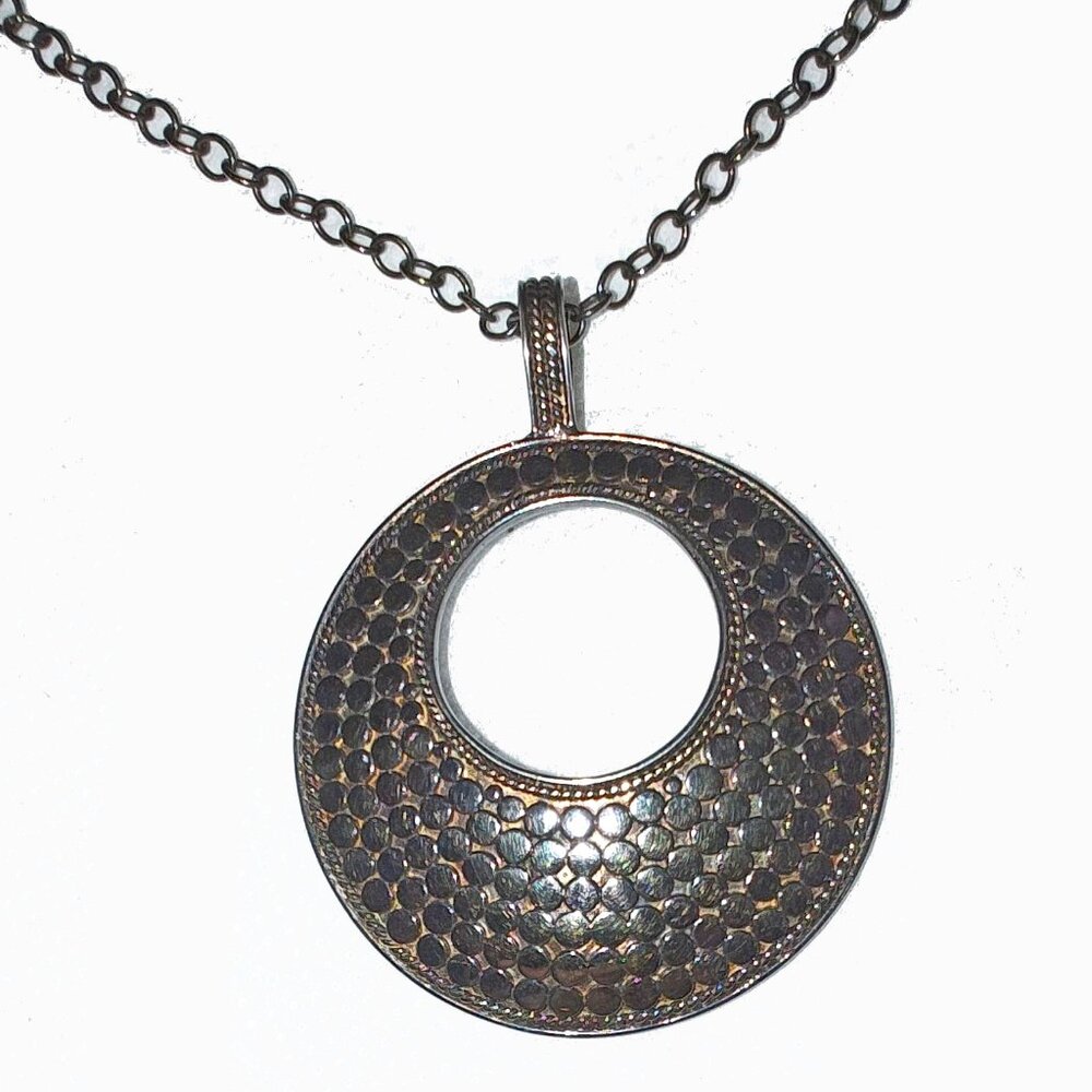 Rare Anna Beck Blackened Sterling Silver Dot Pendant Necklace
